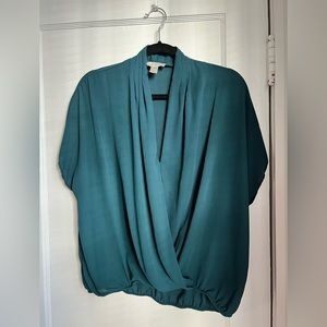 LOFT Faux Wrap Top, Teal Blue, Size L